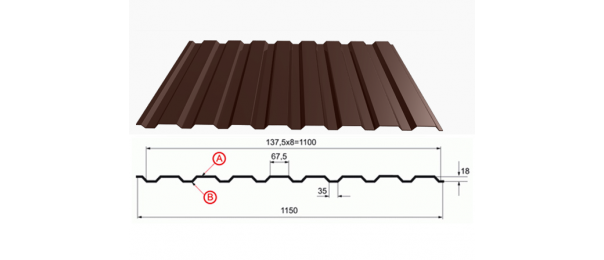 Профнастил коричневый оцинкованный  RAL 8017 С-20 купить недорого в Астапово