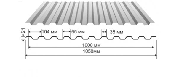 Профнастил оцинкованный С-21 1050x2000 (эконом) купить недорого в Астапово