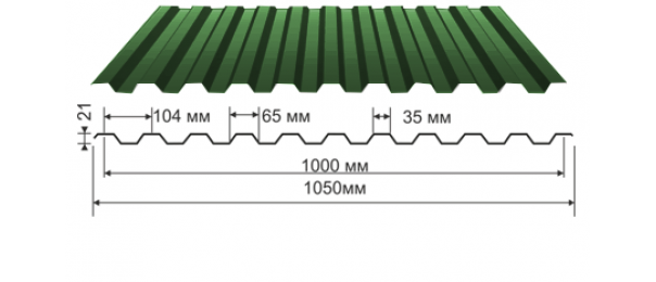 Профнастил зеленый оцинкованный  RAL 6005 С-21 купить недорого в Астапово